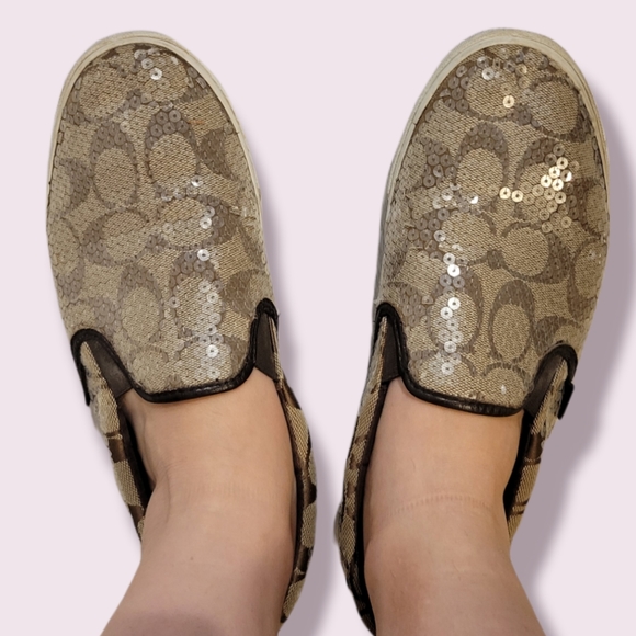 Coach Shoes - Coach Signature Kivy Sequins Sneakers Brown Signature Logo sz.8.5
